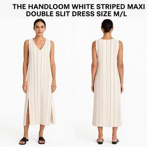 The Handloom White Striped Maxi Double Slit Dress Size M/L
